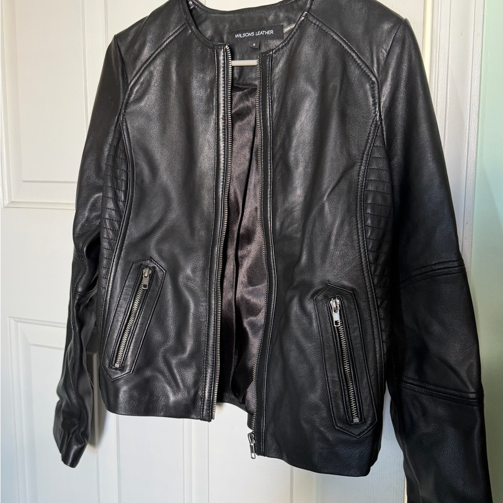 Wilsons Leather Women's Black Zip-Front Leather Jacket